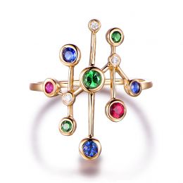 Anello Gocce d'amore. Oro giallo, pietre preziose