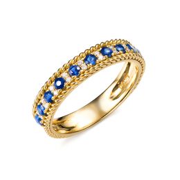 Anello Veretta Tempietto - Oro Giallo, Mezzo Giro di Zaffiri & Diamanti