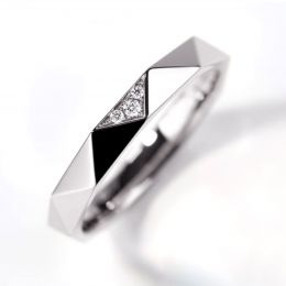 Fede nuziale Triangulaire Uomo Oro Bianco 18cts e Diamanti