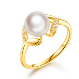 Anello Hanabira - Oro Giallo, Diamanti e Perla Akoya