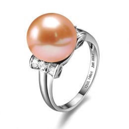 Anello Nodo Farfalla - Oro Bianco, Perla d'Acqua Dolce Rosa