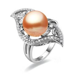Anello Végétale - Oro Bianco, Perla d'Acqua Dolce Rosa