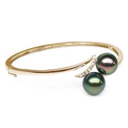 Braccialetto Giunco Morane - Oro Giallo, Perle di Tahiti Nere