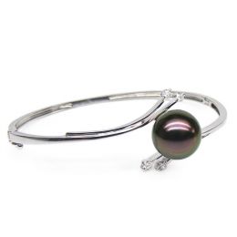 Braccialetto Giunco Hiti - Oro Bianco, Perla di Tahiti Nera