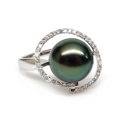 Anello Spitsbergen - Oro Bianco, Diamanti e Perla di Tahiti