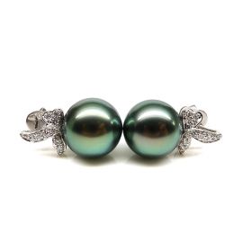 Orecchini Pendenti Bunny -  Oro Bianco, Diamanti & Perle di Tahiti