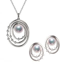 Parure Kaneo. Oro Bianco, Perle Akoya e Diamanti