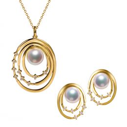 Parure Kaneo. Oro Giallo, Perle Akoya e Diamanti