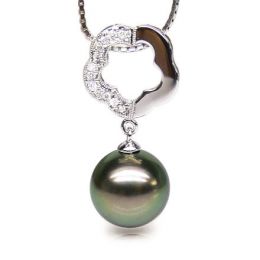 Ciondolo Fiore Barbade - Oro Bianco, Diamanti e Perla Tahiti