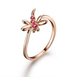 Anello di Fidanzamento Libellula - Oro Rosa & Rubini