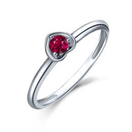 Anello Motivo Cuore Inspira - Oro Bianco & Rubino Solitario