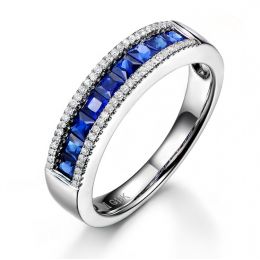 Anello Luce Blu - Oro Bianco, Riviera di Zaffiri Princess a Binario & Diamanti