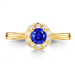 Anello Solitario Composto Kandy - Oro Giallo, Diamanti & Zaffiro Blu