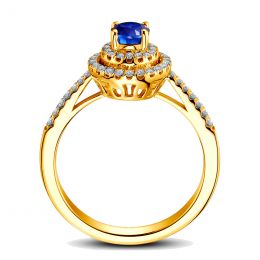 Anello Solitario Composto Mystic Blue - Oro Giallo, Diamanti & Zaffiro Blu