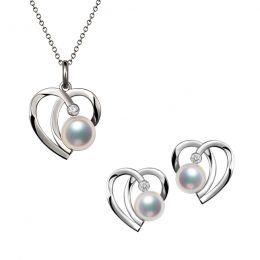 Ciondolo e Orecchini Chiaky - Parure Oro Bianco & Perle Akoya