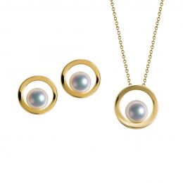 Ciondolo e Orecchini Himiko. Perle Akoya, Oro giallo, diamanti