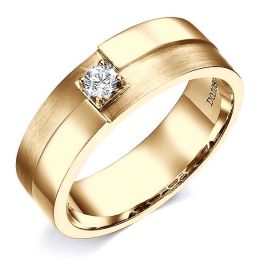 Anello Uomo. Oro giallo lucidato / spazzolato. Diamante 0.105ct | Edgar