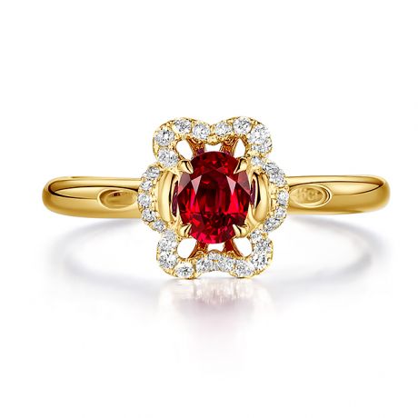 Anello di Fidanzamento Flamenca - Oro Giallo, Rubino & Diamanti