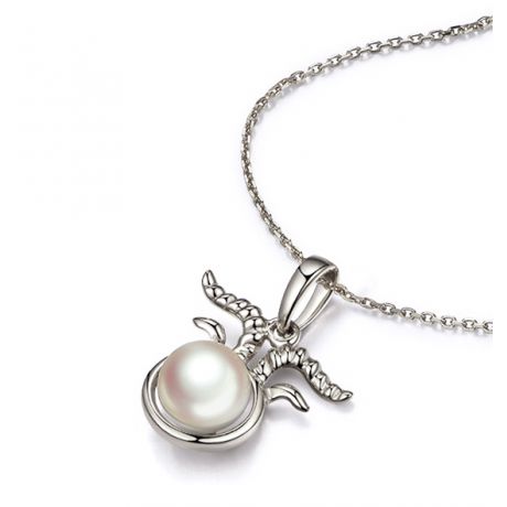 Ciondolo Zodiakku - Oro Bianco e Perla Akoya Bianca
