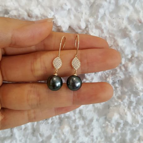 Orecchini Gancio Juan - Perle di Tahiti, Diamanti e Oro Giallo