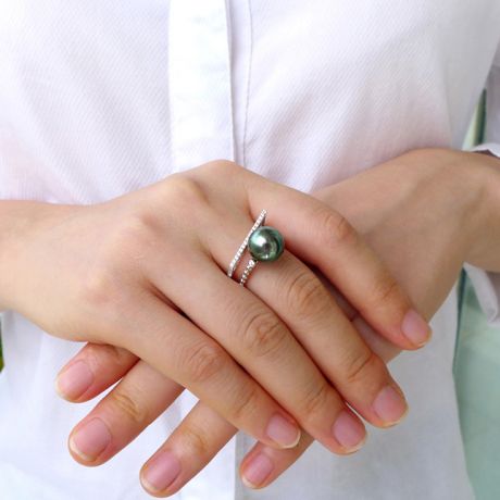 Anello perla di Tahiti, Oro bianco, diamanti - Saperlipopette