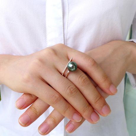 Anello perla di Tahiti, Oro giallo, diamanti - Saperlipopette