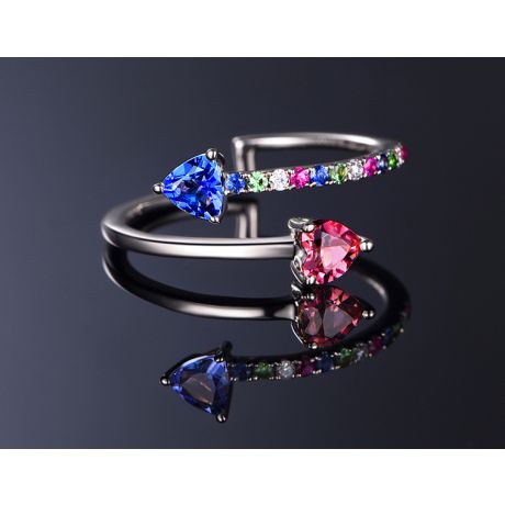 Anello signaux inversés. Oro bianco, Zaffiri