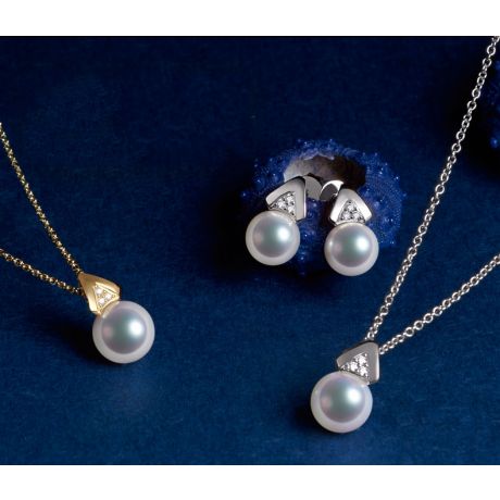 Ciondolo Tsuguka - Oro Bianco 18kt, Diamanti e Perla Akoya