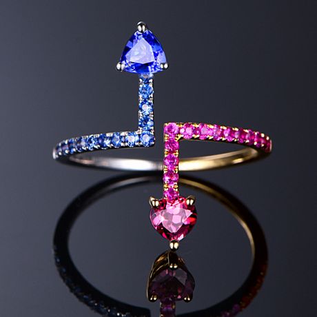 Anello Univers parallèles. Oro bianco, giallo e pietre preziose