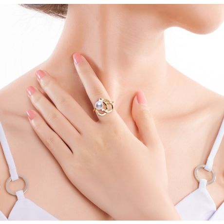 Anello Chiaky - Oro Giallo, Diamante e Perla Akoya