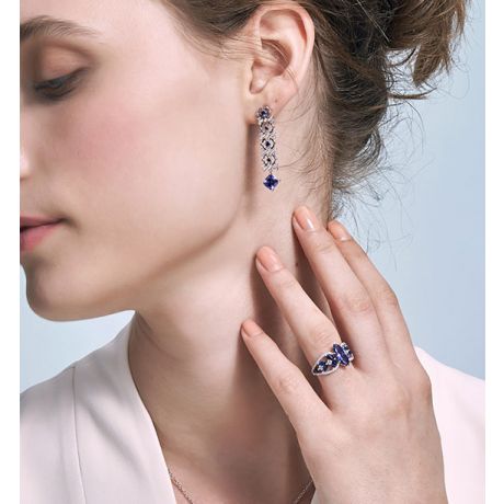 Anello Madre Natura - Zaffiro blu - Oro bianco, diamante