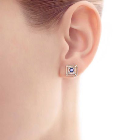 Orecchini A Lobo Quadro - Oro Bianco, Diamanti & Zaffiri