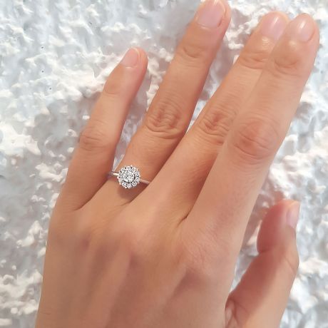 Anello Solitario Composto Cuore Screziato - Platino & Diamanti | Gemperles