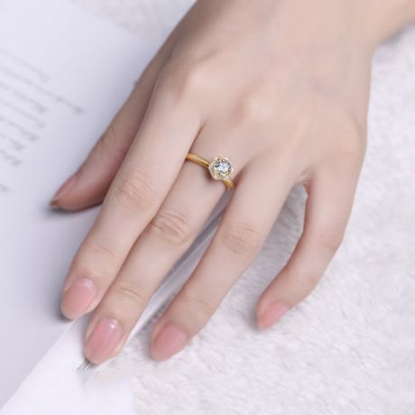 Anello di Fidanzamento Seducente Ranuncolo - Diamante Solitario Composto & Oro Giallo | Gemperles
