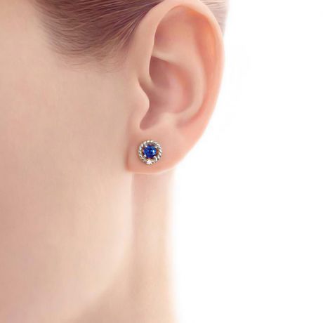 Orecchini a Lobo Tempietto - Oro Bianco, Diamanti & Zaffiri