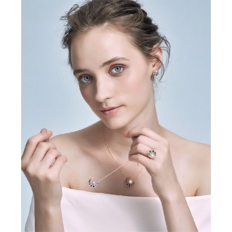 Parure di perle Mikadzuki I Akoya e zaffiri. Luna crescente