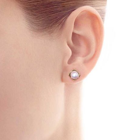 Orecchini A Lobo Lotus du Japon - Oro Giallo & Bianco, Perle Akoya