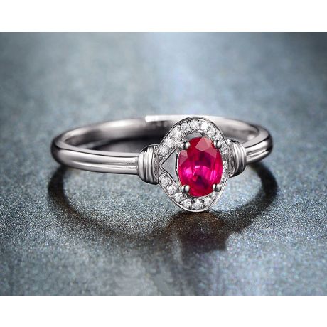 Anello Di Fidanzamento Classico - Oro Bianco, Diamanti & Rubino