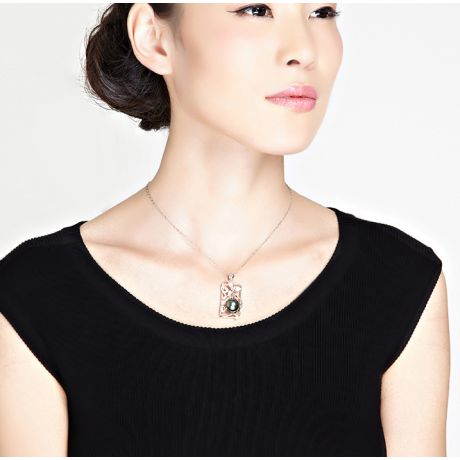 Ciondolo Orchidée - Oro Bianco, Diamanti e Perla di Tahiti