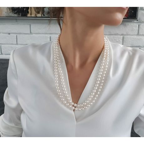 Collana A Due Fili Folies Wagram - Perle d'Acqua Dolce Bianche - 7/7.5mm, AAA