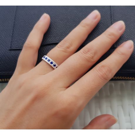 Anello Veretta Tempietto - Oro Bianco, Mezzo Giro di Zaffiri & Diamanti