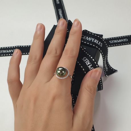 Anello Puerto Rico - Oro Bianco, Diamanti e Perla di Tahiti