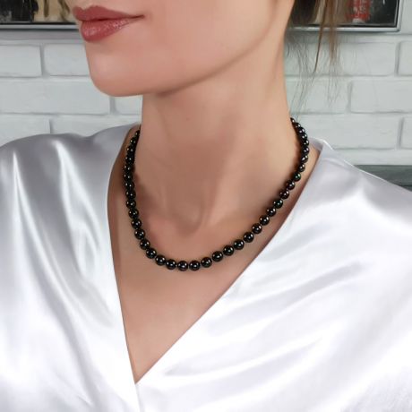 Collana di Perle Akoya Amiko - Giapponesi Nere, Verdi - 6/6.5mm, AAA | Gemperles