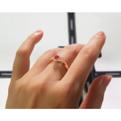 Anello Tra Le Dita - Oro Giallo, Rubino Ovale & Diamanti