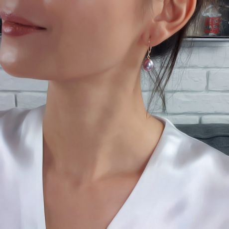 Orecchini Venere - Perle Acqua Dolce Lavanda, Monachella Oro Giallo