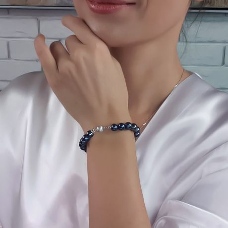 Braccialetto Zacco  - Perle d'Acqua Dolce Nere - 7/7.5mm, AAA