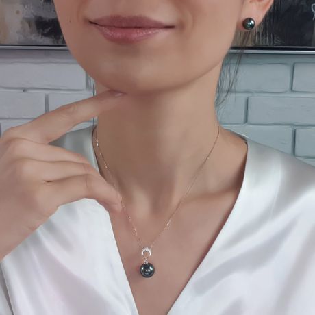 Ciondolo Coeur Bleu - Oro Bianco, Diamanti e Perla di Tahiti