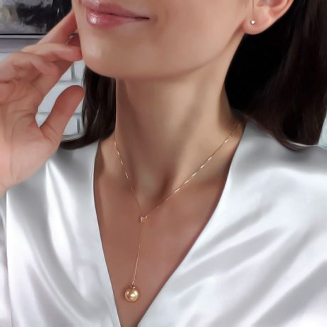 Ciondolo pendente in oro giallo e diamanti - Perla dorata australiana