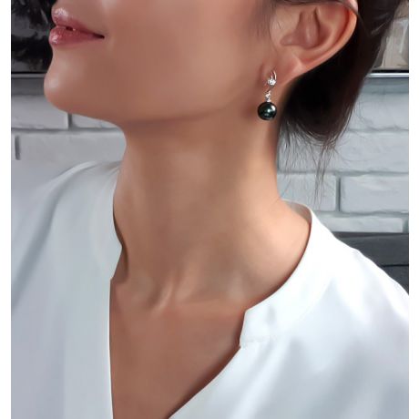 Orecchini Pendenti Kalymnos -  Oro Bianco/Giallo, Diamanti & Perle di Tahiti