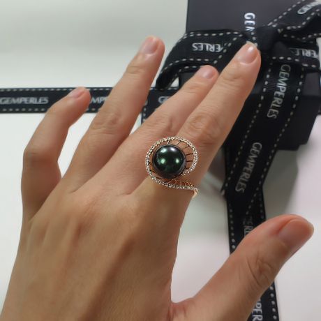 Anello Elliptique - Oro Giallo, Diamanti e Perla di Tahiti